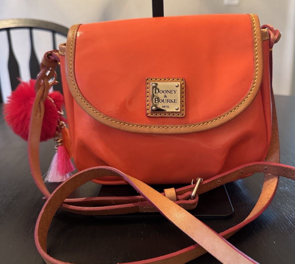 Dooney & Bourke Orange Patent Leather Flap Closure Crossbody Bag